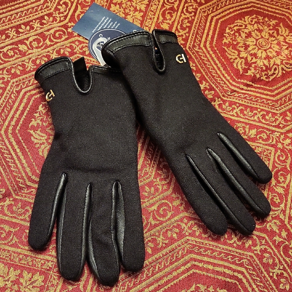 🆕️Cole Haan Touch Screen Gloves,leather Palm,faux fur Lining ,Large,black